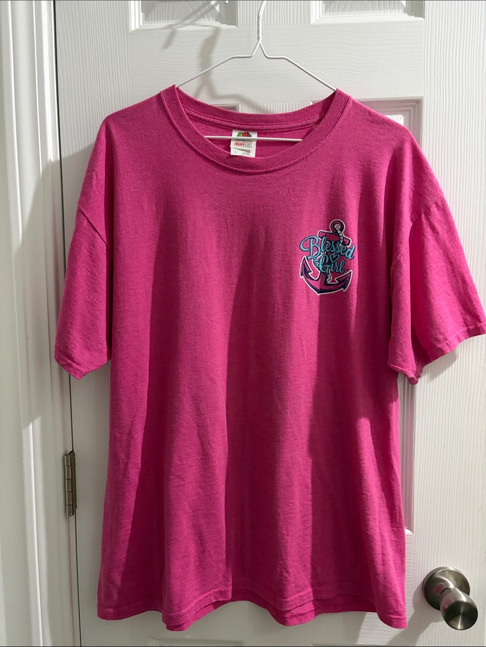Fruit of the Loom Bright Pink "Blessed Girl" Anchor Graphic Tee